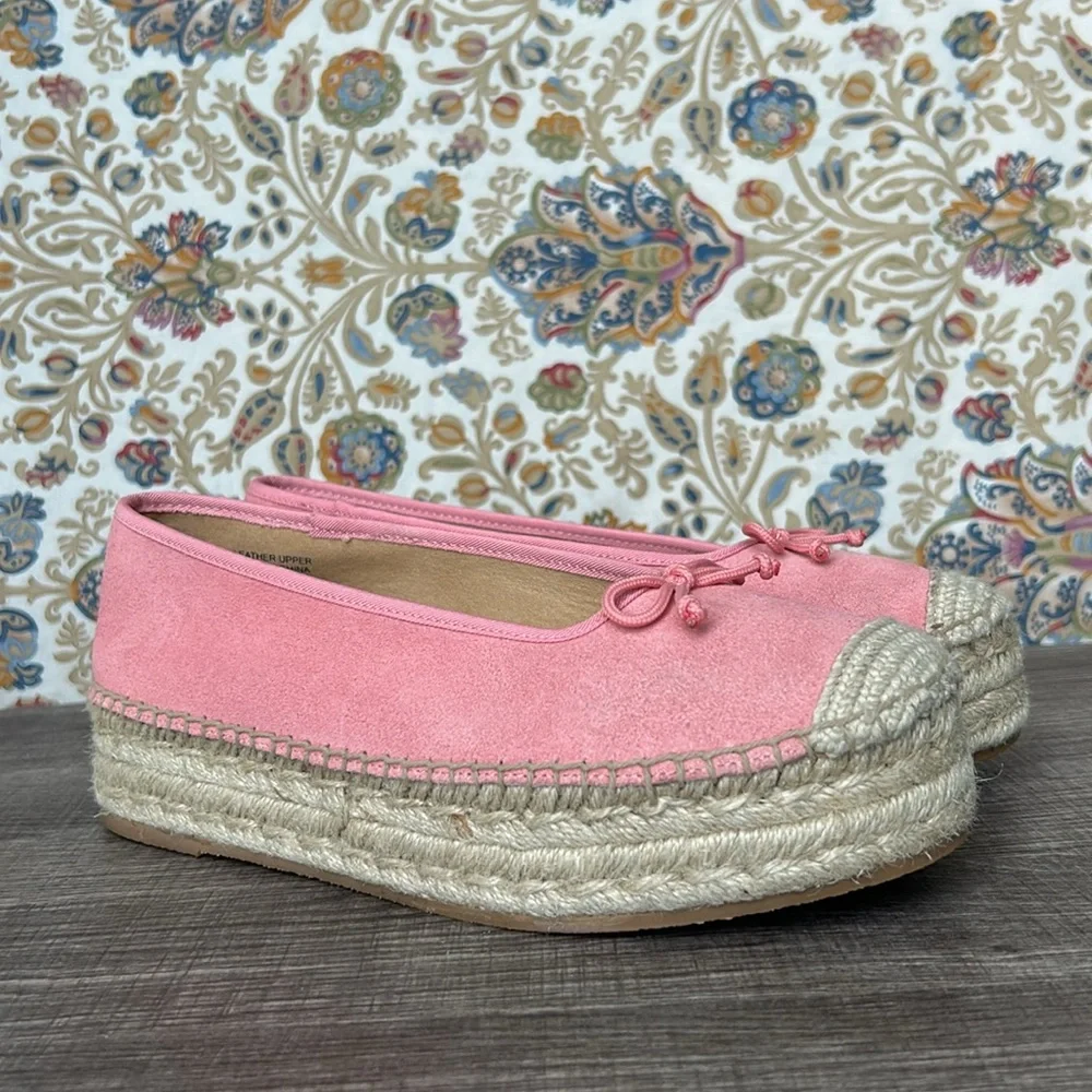 Talbots Pink‎ QUINN SUEDE PLATFORM ESPADRILLES Slip-On Bow Tie Shoes 7.5W
